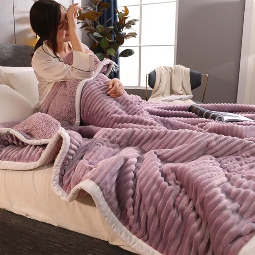 2x Throw Blanket Warm Cozy Double Sided Thick Flannel Fleece Bed Sofa Comforter Purple - Image 3