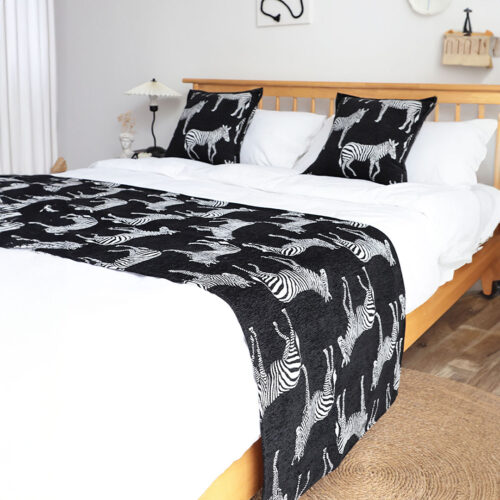 1.5m Bed Light Luxury Black Zebra Vintage Bed Scarf Runner Bedding Tail Pad Flag For Home Hotel Set of 3 - Image 4