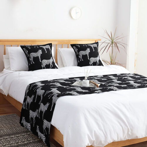 1.8m Bed Light Luxury Black Zebra Vintage Bed Scarf Runner Bedding Tail Pad Flag For Home Hotel Set of 3 - Image 2