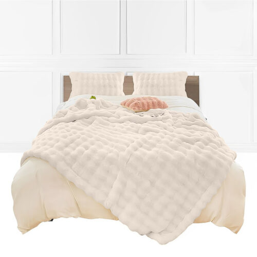 150x200cm Throw Blanket White Double Layer Rabbit Fur Cozy Comfort