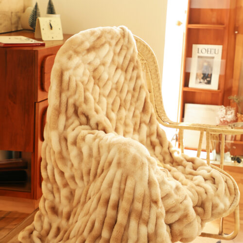 150x200cm Throw Blanket Camel Brown Double Layer Rabbit Fur Cozy Comfort - Image 4
