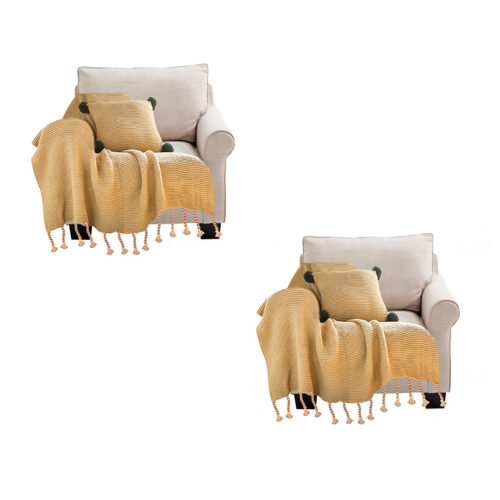 2x Coffee Tassel Fringe Knitting Blanket Warm Woven Couch Bed Sofa Decor