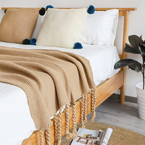 2x Coffee Tassel Fringe Knitting Blanket Warm Woven Couch Bed Sofa Decor - Image 3