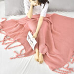 2x Pink Tassel Fringe Knitting Blanket Warm Woven Couch Bed Sofa Decor