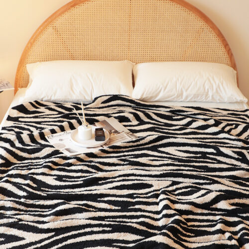 2x 130x170cm Throw Blanket Black White Soft Zebra Print Half Fleece Casual Cozy - Image 2