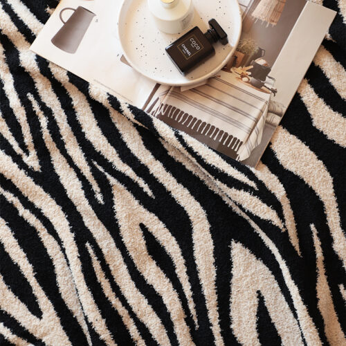 2x 130x170cm Throw Blanket Black White Soft Zebra Print Half Fleece Casual Cozy - Image 5
