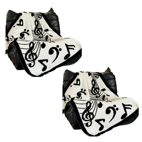 2x 130x160cm Throw Blanket Black White Musical Note Half Fleece Soft Cozy for Music Lovers - Image 8