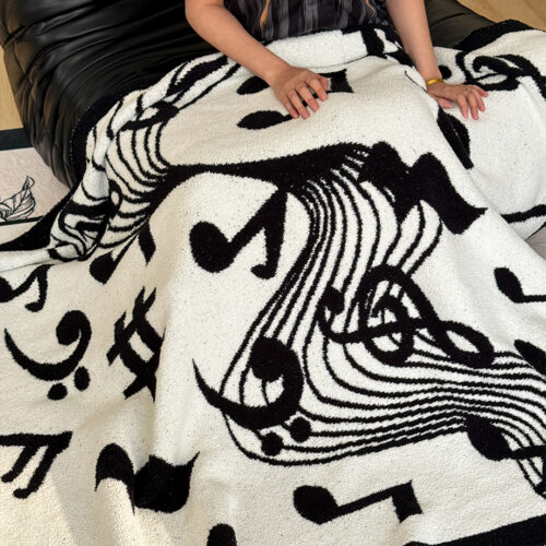 2x 130x160cm Throw Blanket Black White Musical Note Half Fleece Soft Cozy for Music Lovers - Image 3