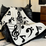 2x 130x160cm Throw Blanket Black White Musical Note Half Fleece Soft Cozy for Music Lovers
