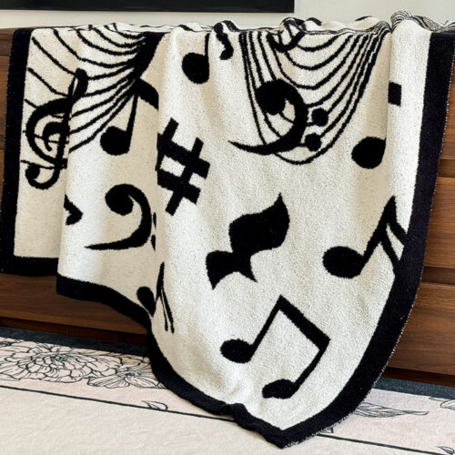 2x 130x160cm Throw Blanket Black White Musical Note Half Fleece Soft Cozy for Music Lovers - Image 7