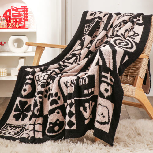 2x 130x160cm Throw Blanket Black White New Year Limited Edition Peace Joy Plush Cozy - Image 3