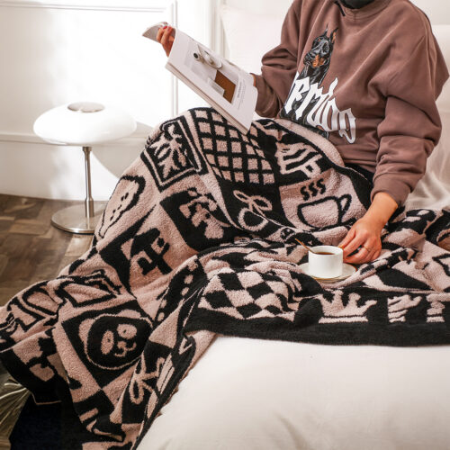 2x 130x160cm Throw Blanket Black White New Year Limited Edition Peace Joy Plush Cozy - Image 6