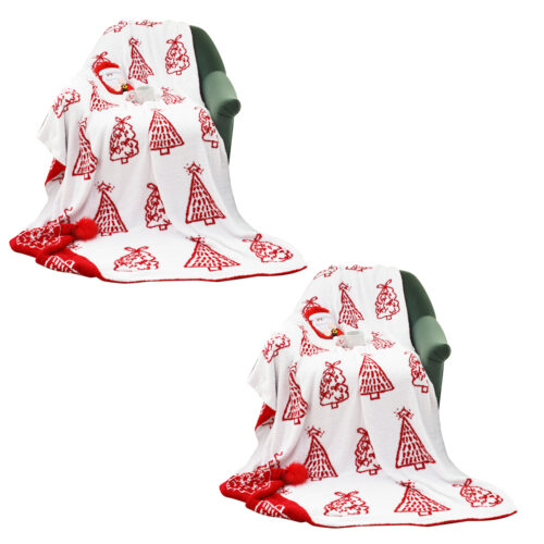 2x 130x180cm Throw Blanket Red Christmas Tree Half Fleece for Season Cozy