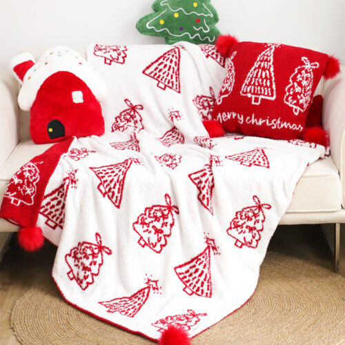 2x 130x180cm Throw Blanket Red Christmas Tree Half Fleece for Season Cozy - Image 5