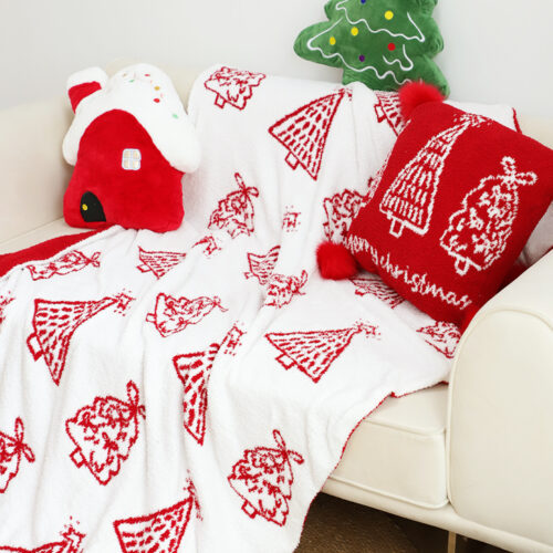 2x 130x180cm Throw Blanket Red Christmas Tree Half Fleece for Season Cozy - Image 6