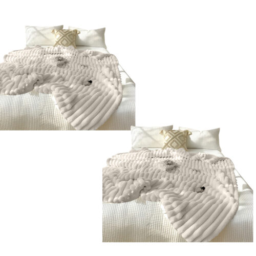 2x 150x200cm Throw Blanket Pearl White Premium Milk Velvet Luxuriously Soft Cozy Bedding
