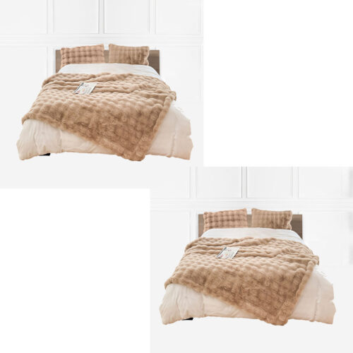 2x 200cm Light Camel Fur Fuzzy Super Soft Cozy Fluffy Throw Blanket