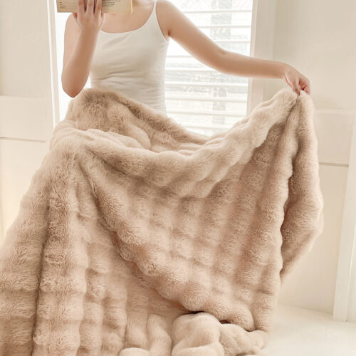 2x 200cm Light Camel Fur Fuzzy Super Soft Cozy Fluffy Throw Blanket - Image 3