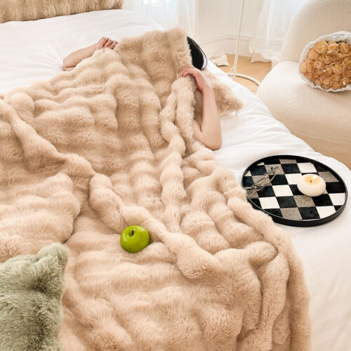 2x 200cm Light Camel Fur Fuzzy Super Soft Cozy Fluffy Throw Blanket - Image 8