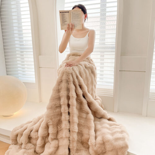 2x 200cm Light Camel Fur Fuzzy Super Soft Cozy Fluffy Throw Blanket - Image 9