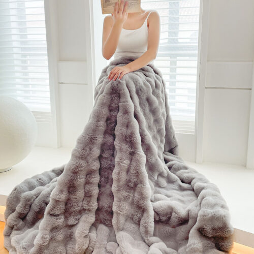 2x 200cm Grey Fur Fuzzy Super Soft Cozy Fluffy Throw Blanket - Image 4