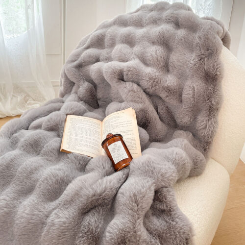 2x 200cm Grey Fur Fuzzy Super Soft Cozy Fluffy Throw Blanket - Image 6