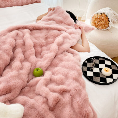 2x 200cm Pink Fur Fuzzy Super Soft Cozy Fluffy Throw Blanket - Image 8