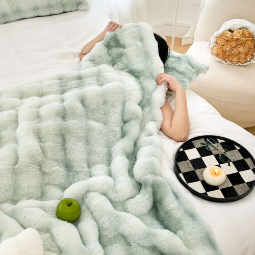 2x 200cm Light Green Fuzzy Super Soft Cozy Fluffy Throw Blanket - Image 9