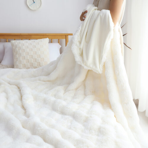 2x 160X200cm Throw Blanket White Double Layer Rabbit Fur Cozy Comfort - Image 8