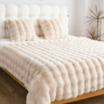 2x 160X200cm Throw Blanket Light Camel Color Double Layer Rabbit Fur Cozy Comfort