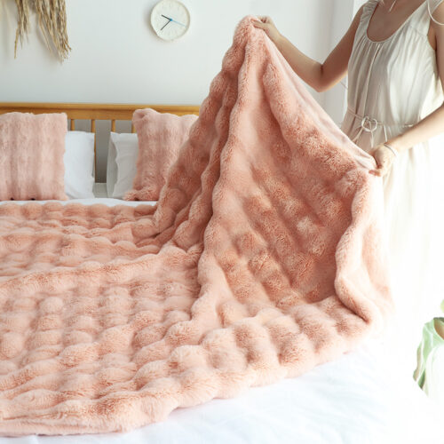 2x 60X200cm Throw Blanket Pink Double Layer Rabbit Fur Cozy Comfort - Image 8