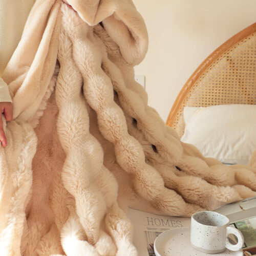 2x 160X200cm Throw Blanket Coffee Double Layer Rabbit Fur Cozy Comfort - Image 3
