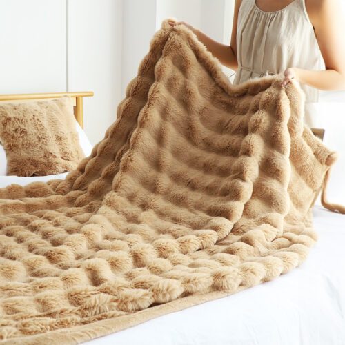 2x 160X200cm Throw Blanket Coffee Double Layer Rabbit Fur Cozy Comfort - Image 6