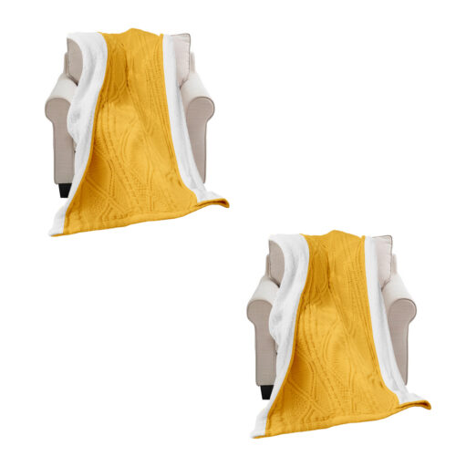 2x 200X230cm Throw Blanket Yellow White Chenille Fleece Knitted Fabric on One Side Soft Suede - Image 6