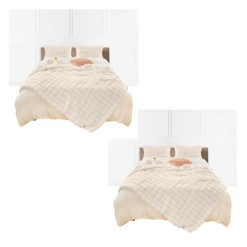 2x 150x200cm Throw Blanket White Double Layer Rabbit Fur Cozy Comfort