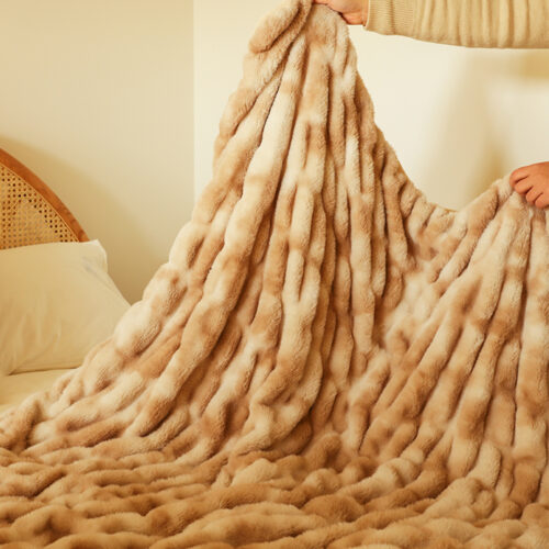 2x 150x200cm Throw Blanket Camel Brown Double Layer Rabbit Fur Cozy Comfort - Image 2