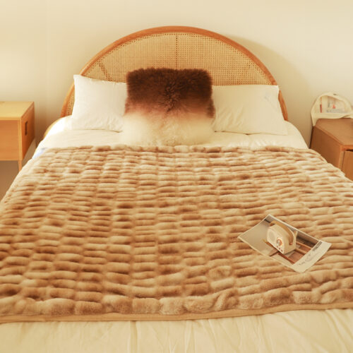 2x 150x200cm Throw Blanket Camel Brown Double Layer Rabbit Fur Cozy Comfort - Image 4