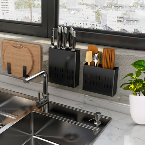 Wall Mounted Kitchen Utensil Storage Rack Spoon Fork Chopstick Space-Saving Organiser - Image 4