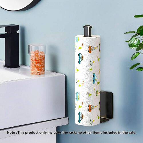 Black Wall-Mounted Kitchen Roll Holder Organiser Space Saving Rack - Image 3