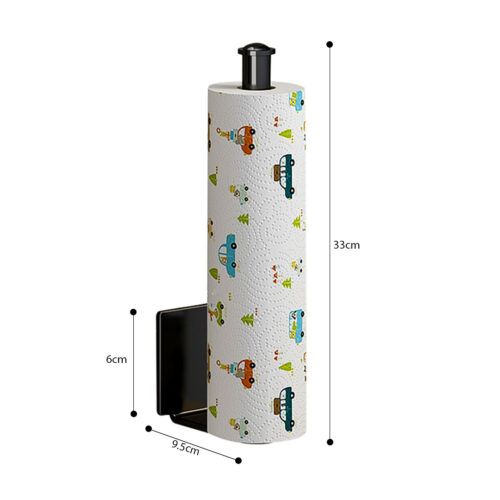 Black Wall-Mounted Kitchen Roll Holder Organiser Space Saving Rack - Image 2