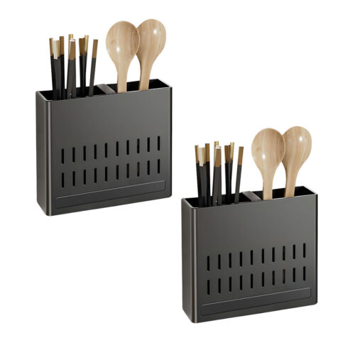 2x Wall Mounted Kitchen Utensil Storage Rack Spoon Fork Chopstick Space-Saving Organiser