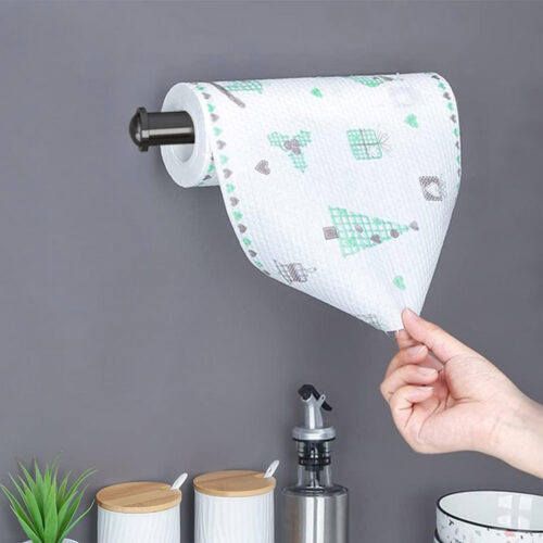 2x Black Wall-Mounted Kitchen Roll Holder Organiser Space Saving Rack - Image 4