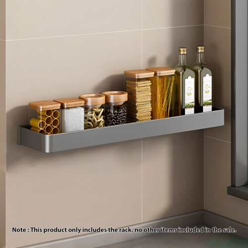 2x 32cm Black Wall-Mounted Kitchen Spice Storage Organiser Shelf Rack - Image 2