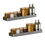 2x 42cm Black Wall-Mounted Kitchen Spice Storage Organiser Shelf Rack