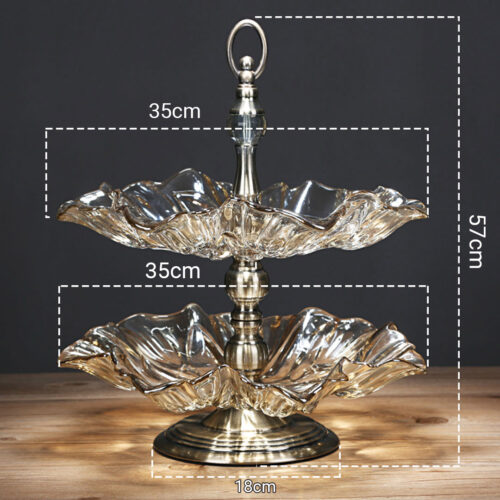 2 Tier Bronze Lotus Vertex Crystal Glass Fruit Bowl Candy Holder Countertop Dessert Serving Basket Decor - Image 2