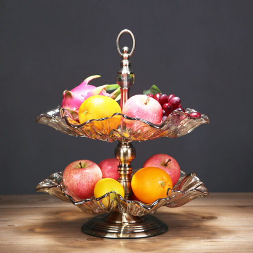 2 Tier Bronze Lotus Vertex Crystal Glass Fruit Bowl Candy Holder Countertop Dessert Serving Basket Decor - Image 3