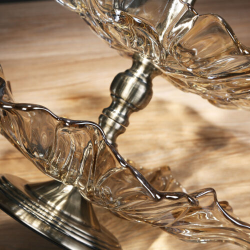 2 Tier Bronze Lotus Vertex Crystal Glass Fruit Bowl Candy Holder Countertop Dessert Serving Basket Decor - Image 6