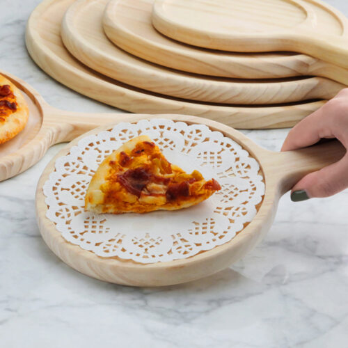 9 inch Round Premium Wooden Pine Food Serving Tray Charcuterie Board Paddle Decor - Image 4