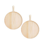 2x 8 inch Round Premium Wooden Pine Food Serving Tray Charcuterie Board Paddle Decor