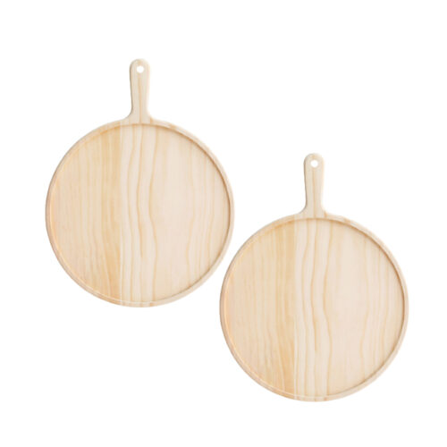 2x 9 inch Round Premium Wooden Pine Food Serving Tray Charcuterie Board Paddle Decor